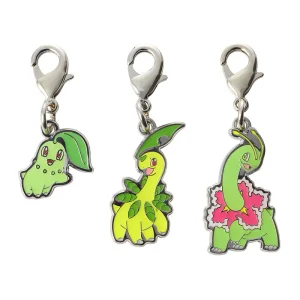 Dijes Pokémon -Chikorita, Bayleef & Meganium en Metal (Set de 3 piezas)